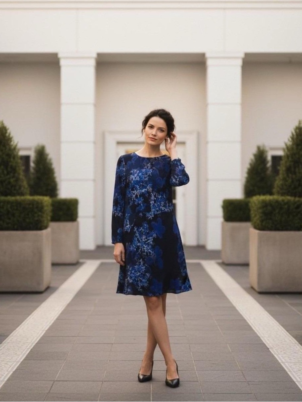 Banana Republic Elegant Navy Blue Floral Dress